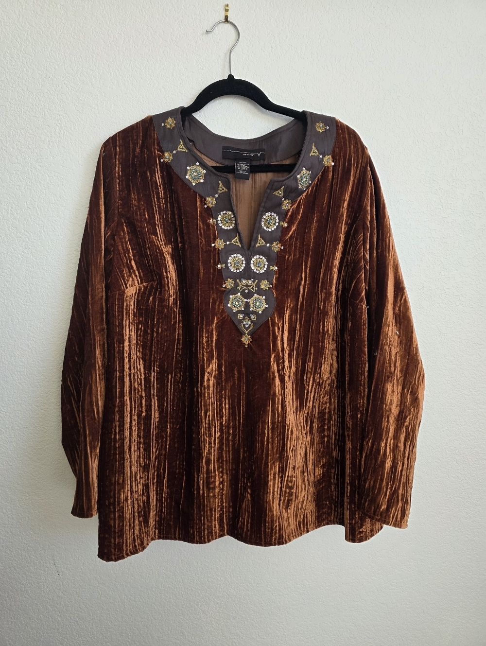Y2k Plus Sized Velvet Embroidered Tunic 3x